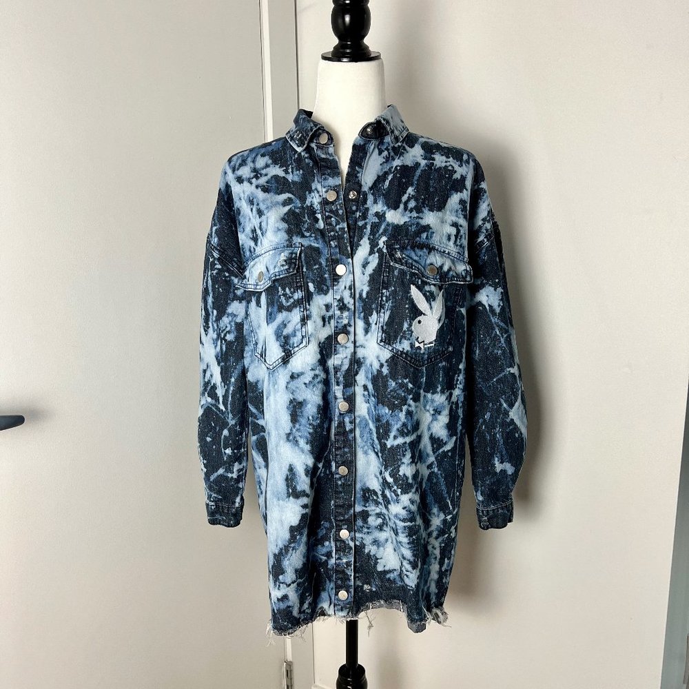 ✨Upcycled | Playboy x Missguided Logo Embroidered Denim Dress | Size 4 | Blue